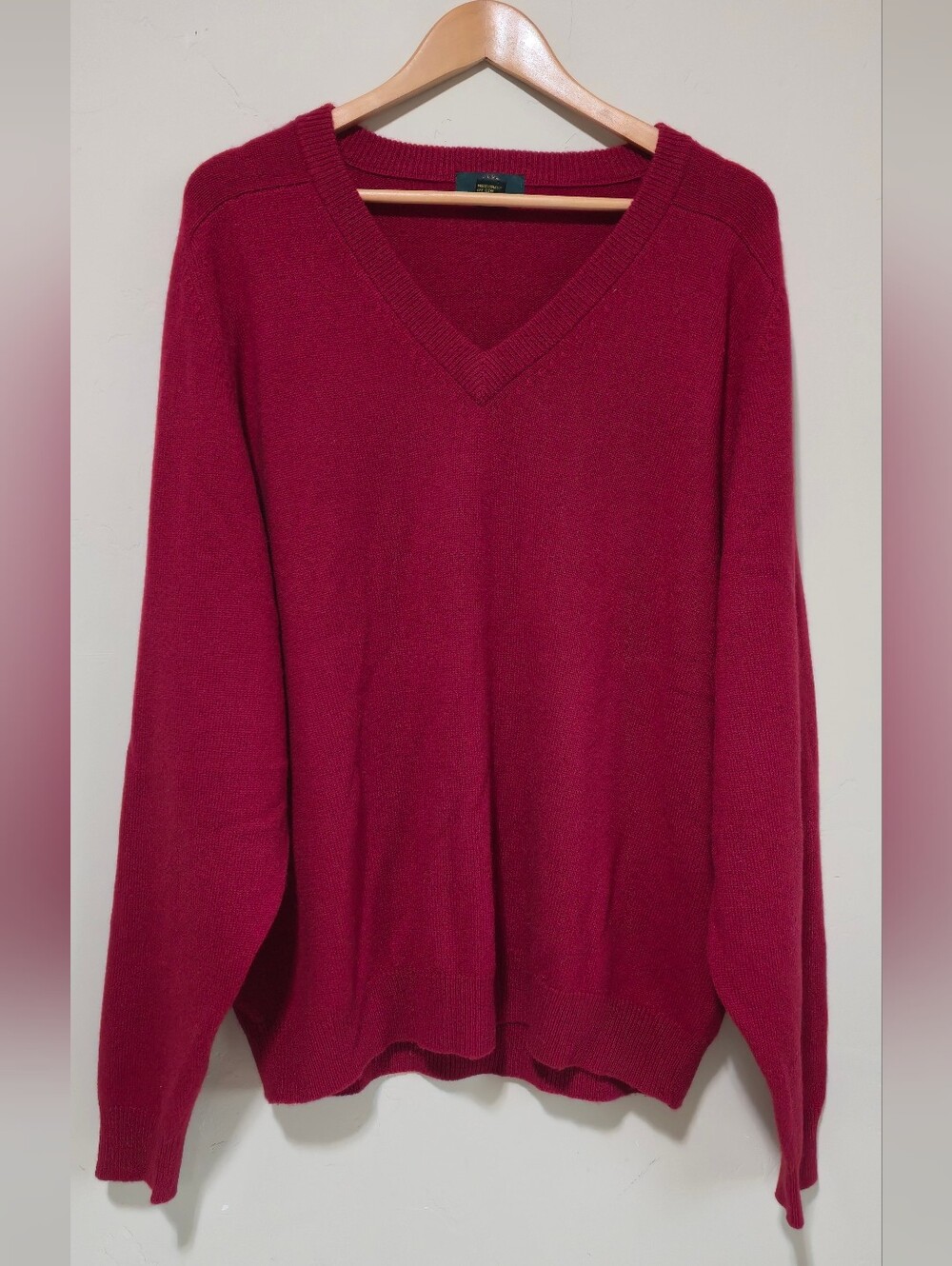 Vintage 90s Club Room 100% Cashmere V-Neck Sweater Tomato Red XL Heritage Preppy